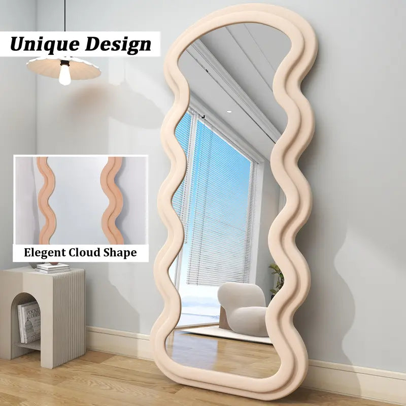 30"X 71" Irregular Full Length Floor Mirror Wave-Shaped Shaped Mirror Leaning or Hanging without Stand