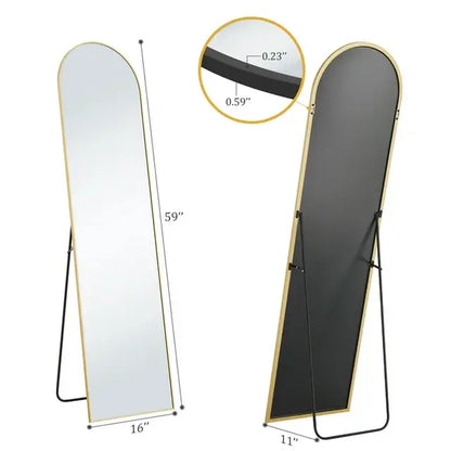 Arched Full Length Mirror 59"X16" Full Body Mirror Rectangle Free Standing Wall Mounted Leaning Hanging Floor Mirrors, Gold, Black