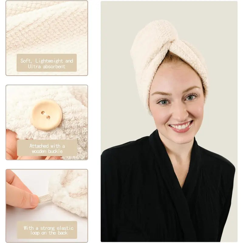 Extra Large 4 Pack Microfiber Hair Towel Wrap for Women Super Absorbent & Quick Dry Hair Drying Towels with Button, Hair Turbans for Curly Hair Long & Short Hair