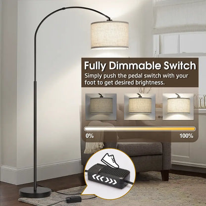 Dimmable Floor Lamp, Arc Floor Lamp with Dimmer, Black Standing Lamp with Adjustable Hanging Shade, over Couch Tall Reading Light, Modern Pole Lamp for Living Room Bedroom, 9W LED Bulb Included