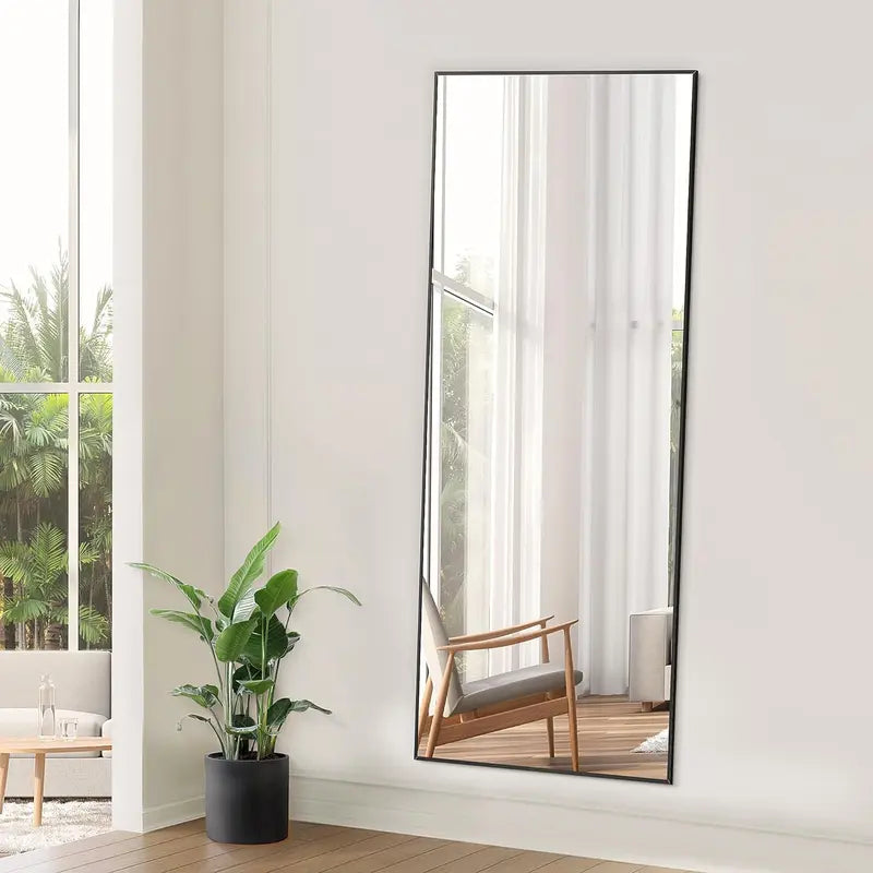 Arched Full Length Mirror 59"X16" Full Body Mirror Rectangle Free Standing Wall Mounted Leaning Hanging Floor Mirrors, Gold, Black