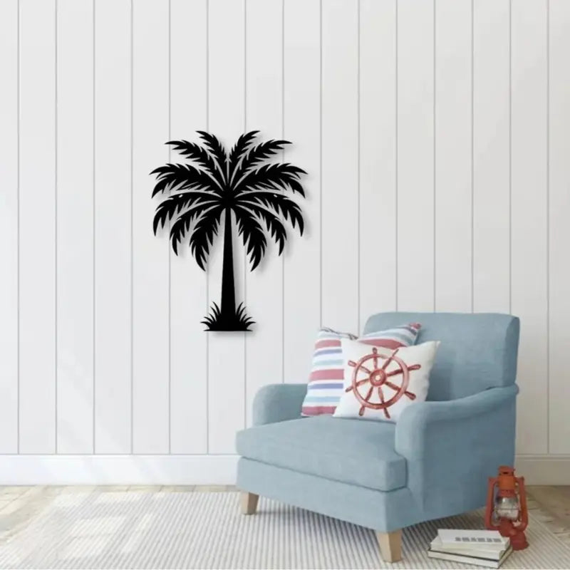 Metal Palm Tree Hanging Wall Art Décor, 23" X 21", Black