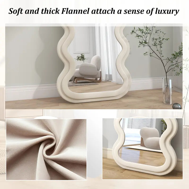 30"X 71" Irregular Full Length Floor Mirror Wave-Shaped Shaped Mirror Leaning or Hanging without Stand