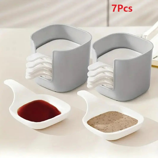 Food Seasoning Dish, 7 Counts/Set Sauce Dish with Handle, Dipping Dish Set, Sauce Storage Container, Creative Tomato Sauce Plate for Kitchen Home Restaurant, Kitchen Set, Summer for Gift