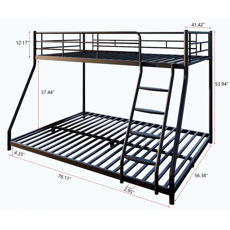 Homez Mallblack Twin over Full Metal Bunk Bed with Comfortable Rungs, Easy to Assemble