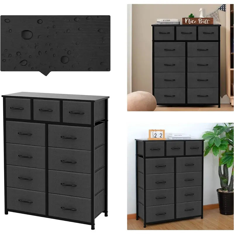 Life Concept 11-Drawer Dresser, Fabric Storage Tower for Bedroom, Living Room, Large Tall Dressers for Bedroom with Wooden Top and Metal Frame, Bedroom Dressers &Amp; Chests of Drawers, Dark Grey