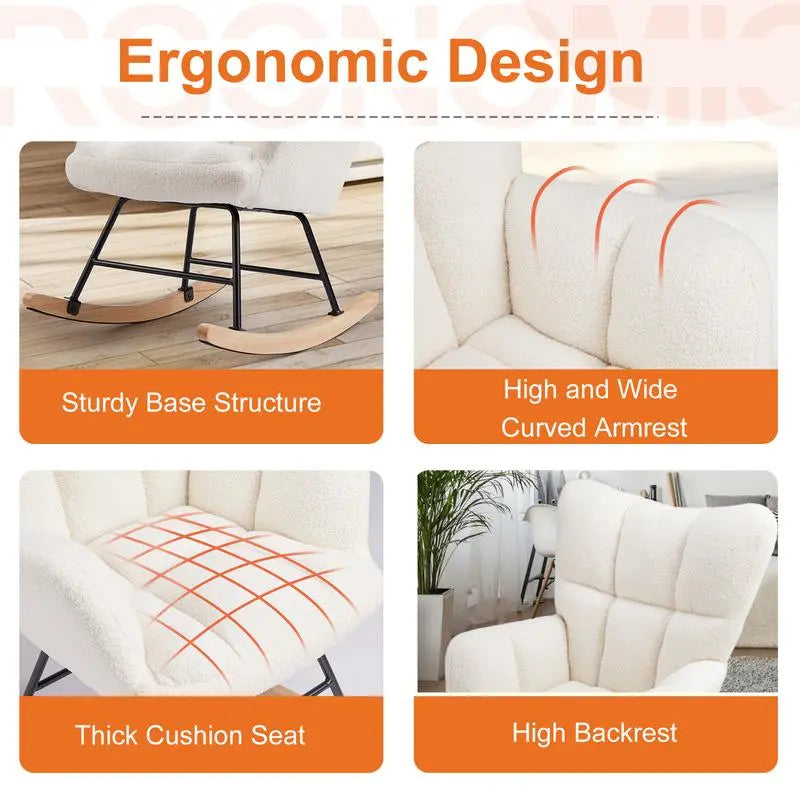 Furnishflex Modern Teddy Fabric Chair Formom, Accent Upholstered Rocker Glider Chairwith High Backrest for Bedroom Living Room