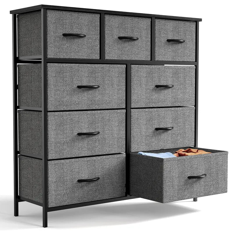 Sweetcrispy plus Furniture Indoor Furniture Cupboards Cabinets Dresser - Fabric Storage Tower with 9 Drawers, Bedroom Drawer Dresser Organizer, Chest of Drawers with Fabric Bins, Steel Frame and Wood Top for Bedroom, Closet, Entryway