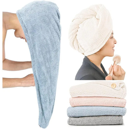 Extra Large 4 Pack Microfiber Hair Towel Wrap for Women Super Absorbent & Quick Dry Hair Drying Towels with Button, Hair Turbans for Curly Hair Long & Short Hair