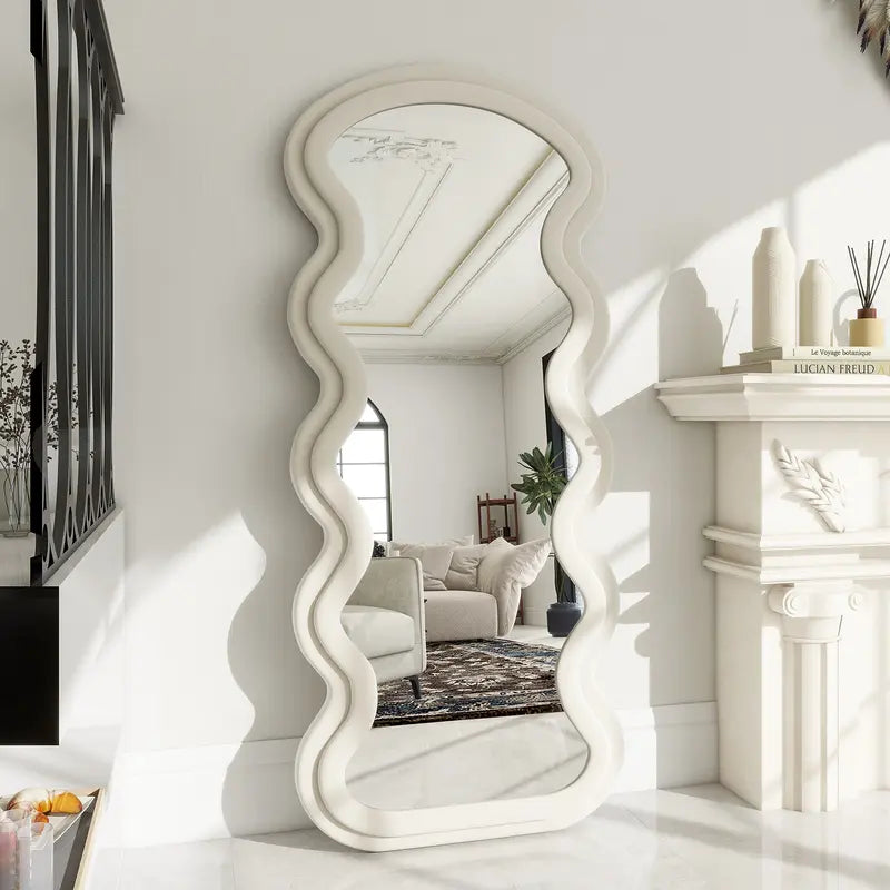 30"X 71" Irregular Full Length Floor Mirror Wave-Shaped Shaped Mirror Leaning or Hanging without Stand