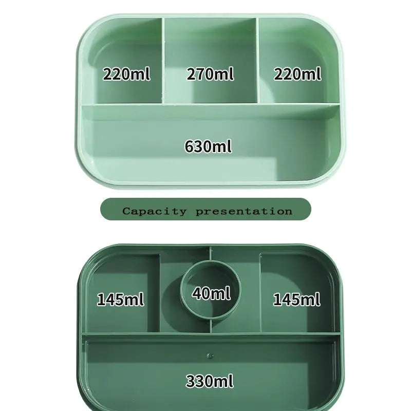 2-Layer Lunch Box, 1 Count 4-Grid Large Capacity 2000ML Lunch Container, Microwaveable Tableware for Work & School & Picnic