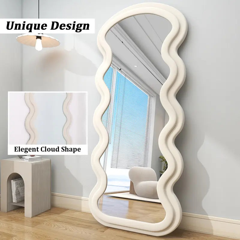 30"X 71" Irregular Full Length Floor Mirror Wave-Shaped Shaped Mirror Leaning or Hanging without Stand