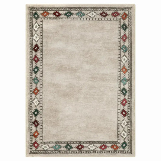 Lahome Valerie Diamond Framed Modern Bordered Beige Area Rugs for Living Room