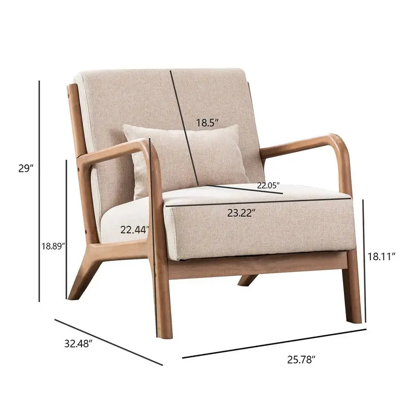 [Summer Break Sale] Mid Century Modern Accent Chair, Comfy Fabric Living Room Chairs with Solid Wood Frame, Lounge Reading Armchair, Easy Assembly, Beige