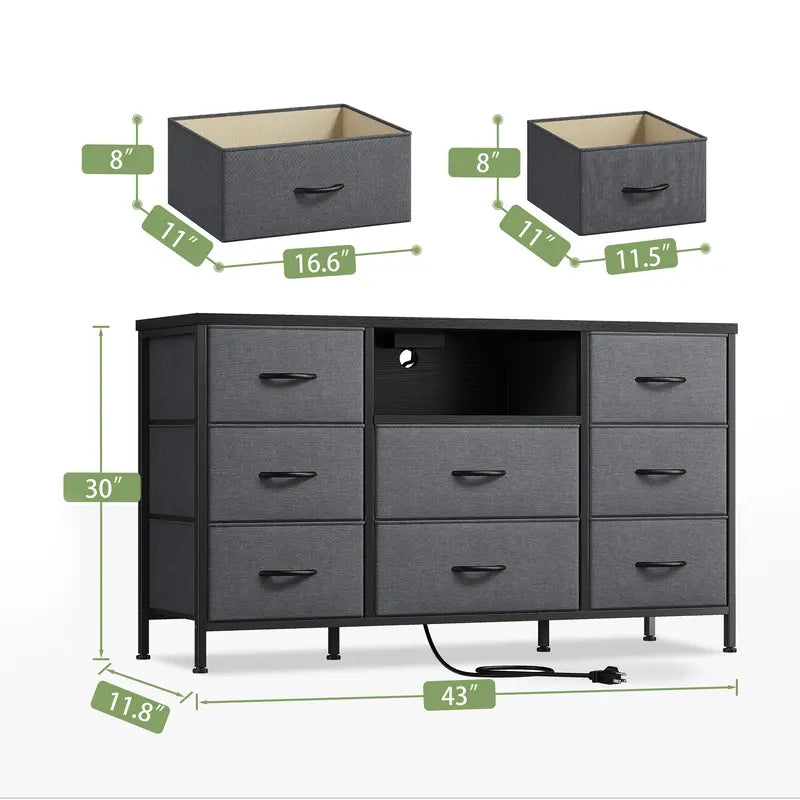 【Deals for You Days】Raybeefurniture TV Stand with Power Outlet Entertainment Center with 8 Fabric Deep Drawers Media Console Table for 55" TV Wide Storage Drawer Dresser for Bedroom, Living Room, Entryway