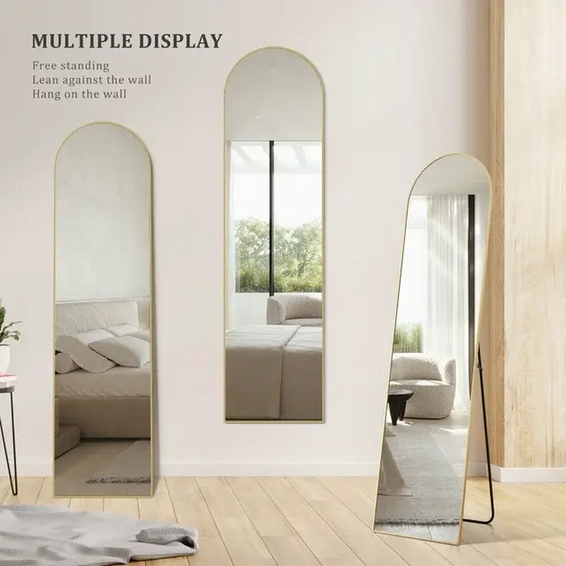 Arched Full Length Mirror 59"X16" Full Body Mirror Rectangle Free Standing Wall Mounted Leaning Hanging Floor Mirrors, Gold, Black