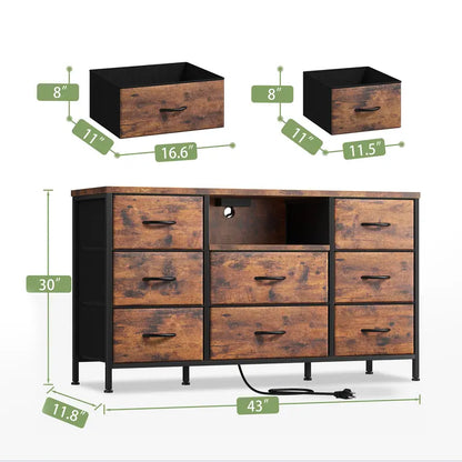 【Deals for You Days】Raybeefurniture TV Stand with Power Outlet Entertainment Center with 8 Fabric Deep Drawers Media Console Table for 55" TV Wide Storage Drawer Dresser for Bedroom, Living Room, Entryway