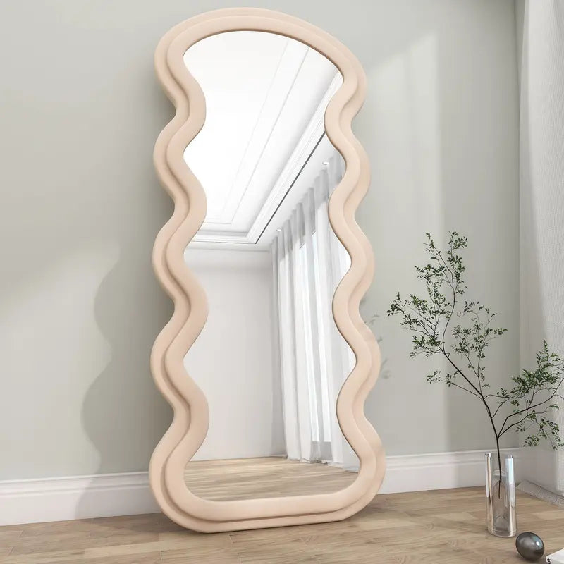 30"X 71" Irregular Full Length Floor Mirror Wave-Shaped Shaped Mirror Leaning or Hanging without Stand