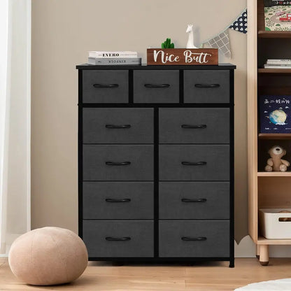 Life Concept 11-Drawer Dresser, Fabric Storage Tower for Bedroom, Living Room, Large Tall Dressers for Bedroom with Wooden Top and Metal Frame, Bedroom Dressers &Amp; Chests of Drawers, Dark Grey