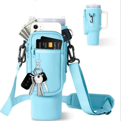 Tumbler Carrier Bag without Cup, Portable Water Bottle Bag with Carabiner & Strap, Summer Water Bottle Holder for Outdoor Sports, Hiking & Camping