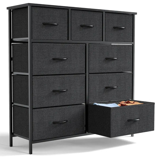 Sweetcrispy plus Furniture Indoor Furniture Cupboards Cabinets Dresser - Fabric Storage Tower with 9 Drawers, Bedroom Drawer Dresser Organizer, Chest of Drawers with Fabric Bins, Steel Frame and Wood Top for Bedroom, Closet, Entryway