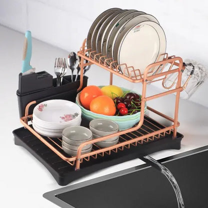 2-Tier Dish Drying Rack, Dish Drainer Rack, Kitchen Cutlery Organizer