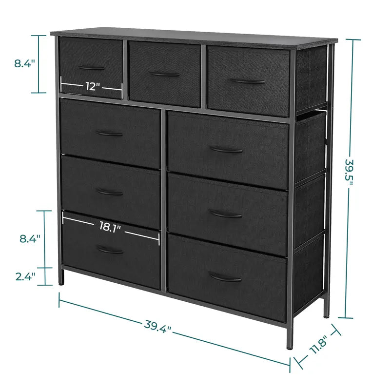 Sweetcrispy plus Furniture Indoor Furniture Cupboards Cabinets Dresser - Fabric Storage Tower with 9 Drawers, Bedroom Drawer Dresser Organizer, Chest of Drawers with Fabric Bins, Steel Frame and Wood Top for Bedroom, Closet, Entryway