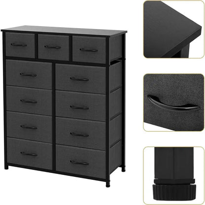 Life Concept 11-Drawer Dresser, Fabric Storage Tower for Bedroom, Living Room, Large Tall Dressers for Bedroom with Wooden Top and Metal Frame, Bedroom Dressers &Amp; Chests of Drawers, Dark Grey