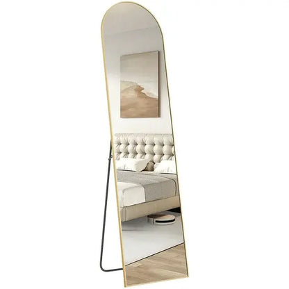 Arched Full Length Mirror 59"X16" Full Body Mirror Rectangle Free Standing Wall Mounted Leaning Hanging Floor Mirrors, Gold, Black