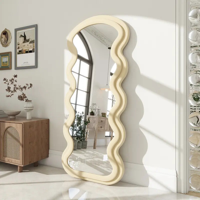 30"X 71" Irregular Full Length Floor Mirror Wave-Shaped Shaped Mirror Leaning or Hanging without Stand