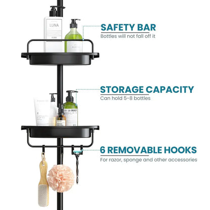 ALLZONE Shower Caddy Corner for Bathroom,Bathtub Rustproof Storage Organizer for Shampoo Accessories,4-Tier Adjustable Shelves with Tension Pole,56 to 114 Inch