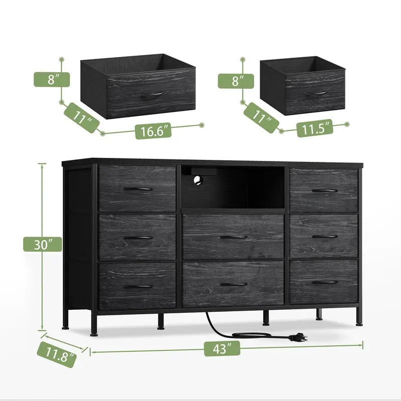 【Deals for You Days】Raybeefurniture TV Stand with Power Outlet Entertainment Center with 8 Fabric Deep Drawers Media Console Table for 55" TV Wide Storage Drawer Dresser for Bedroom, Living Room, Entryway