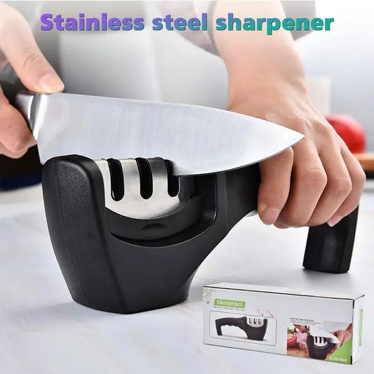 Knife Sharpener Handheld Multi-Function 3 Stages Type Quick Sharpening Tool with Non-Slip Base Kitchen Knives Accessories Gadget