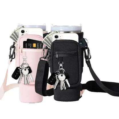 Tumbler Carrier Bag without Cup, Portable Water Bottle Bag with Carabiner & Strap, Summer Water Bottle Holder for Outdoor Sports, Hiking & Camping