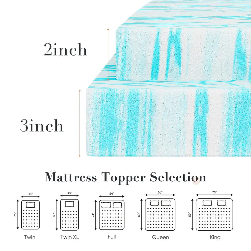 Sweetcrispy Home Furniture Mattress Topper Full Gel Memory Foam Mattress Topper Full Size for Back Pain, Certipur-Us Certified, Blue