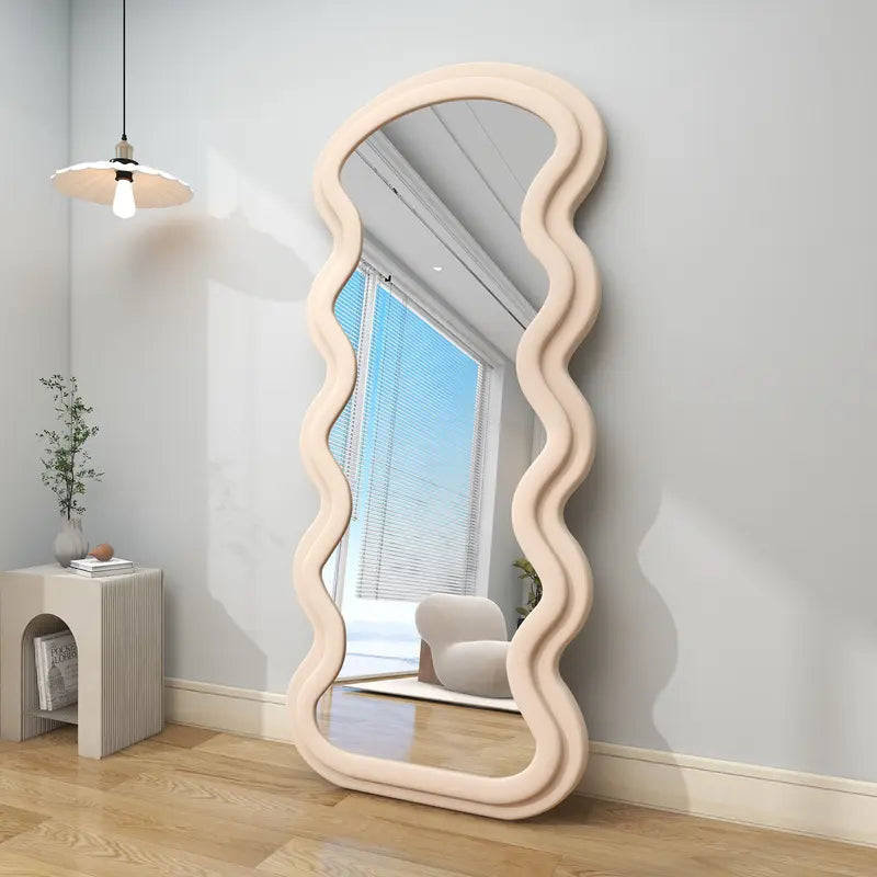 30"X 71" Irregular Full Length Floor Mirror Wave-Shaped Shaped Mirror Leaning or Hanging without Stand