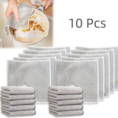 5 Pcs Multipurpose Wire Miracle Cleaning Cloths,Wire Dishwashing Rags, Magnifying Wire Dishwashing Rags，Wet and Dry Scrubs,Non-Stick Wipes, Kitchen and Bathroom Cleaning Towels,Microfiber Cleaning Cloth for Metal, Kitchen, Dishes