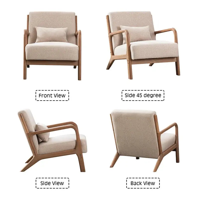 [Summer Break Sale] Mid Century Modern Accent Chair, Comfy Fabric Living Room Chairs with Solid Wood Frame, Lounge Reading Armchair, Easy Assembly, Beige