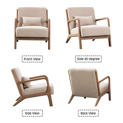 [Summer Break Sale] Mid Century Modern Accent Chair, Comfy Fabric Living Room Chairs with Solid Wood Frame, Lounge Reading Armchair, Easy Assembly, Beige